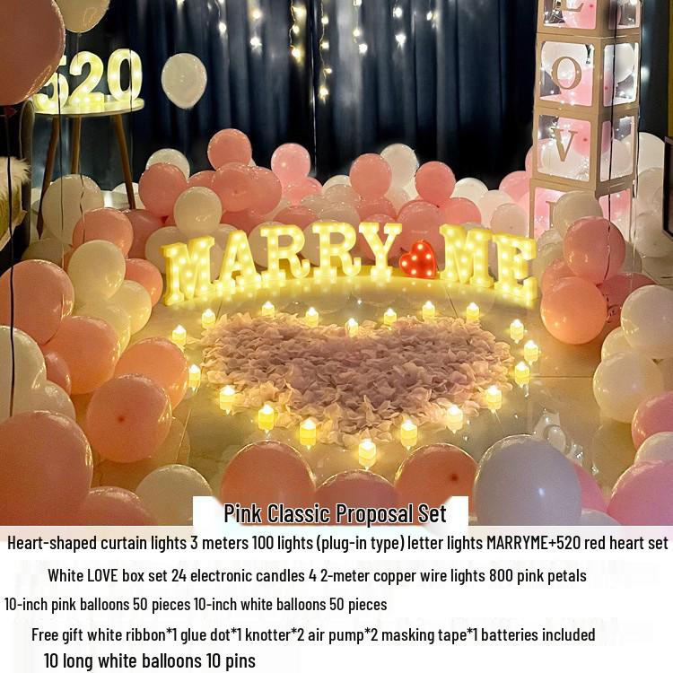 Romantic Marriage Proposal Surprise: Valentine s Day Confession Bedroom Decoration with LED Lights and Balloons