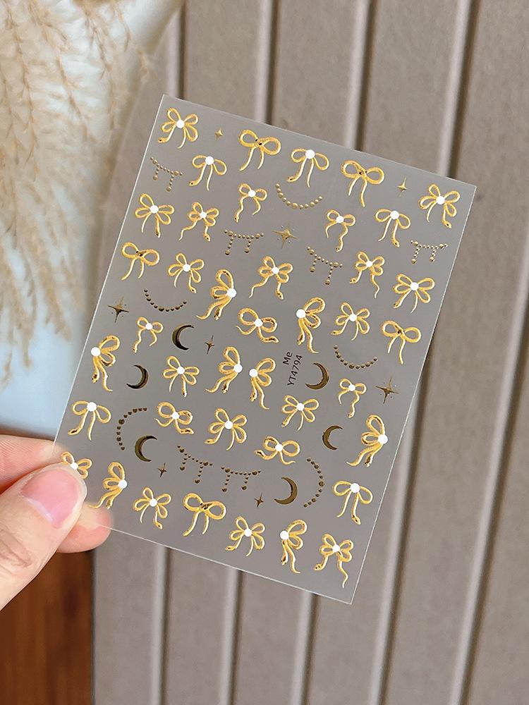 Embossed Bow & Star Moon Nail Stickers - Hot Stamping Decals for Nail Art Decoration