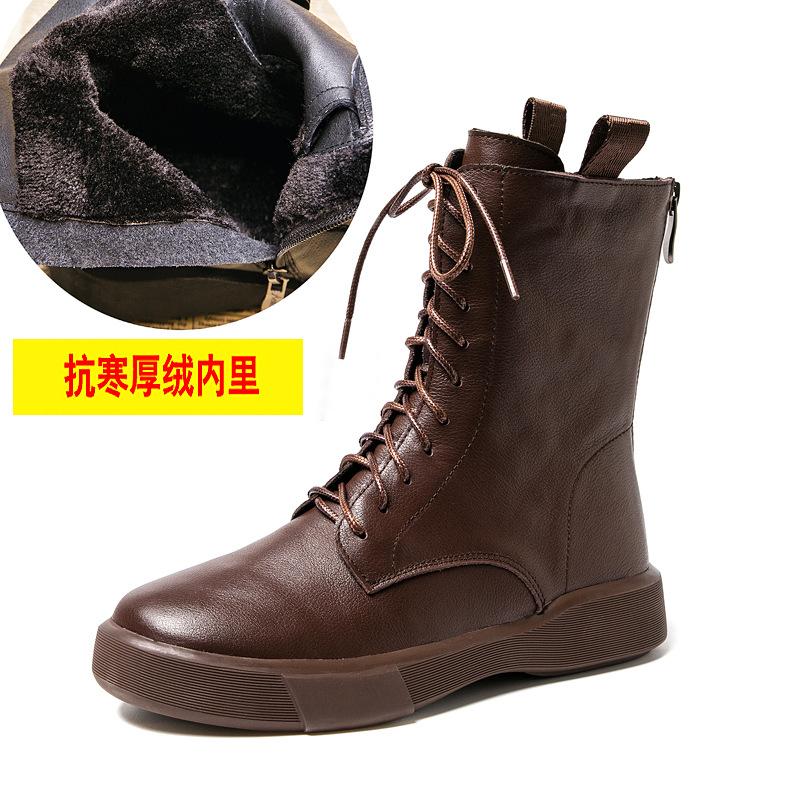 Leather Martin Boots Platform Casual Women's Boots 2025 Autumn and Winter Women's Shoes Small Medium Boots Velvet Short Boots Women