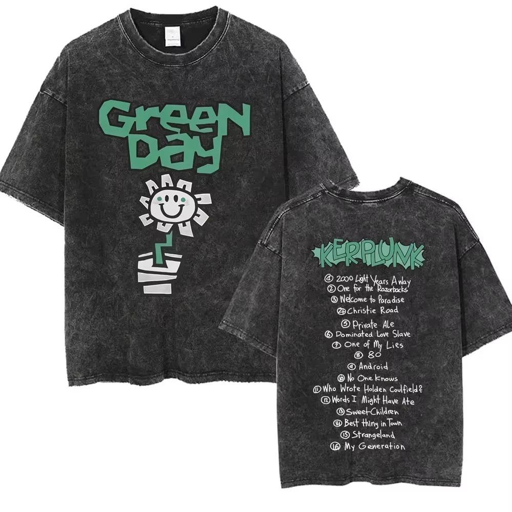 New Arrival Mens Clothes Tee Shirt Homme Graphic TShirts Men Tshirt for Men Ropa Hombre Washed Vintage Punk Band Green Day