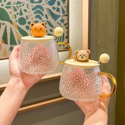 High-value Cute Bear Glass with Lid Spoon Cup for Girls To Drink Water Large-capacity Mug Couple Coffee Cup