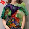 Halloween Pattern T Shirt For Women Witch 3d Printed Short Sleeves Summer Casual Oversized T-shirts O-neck Tops Tees Streetwear