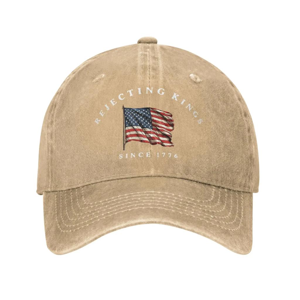 Rejecting Kings Since 1776 Patriotic Baseball Caps Men Women Distressed Denim Sun Cap USA Flag 4th Of July Outdoor AdjustableHat