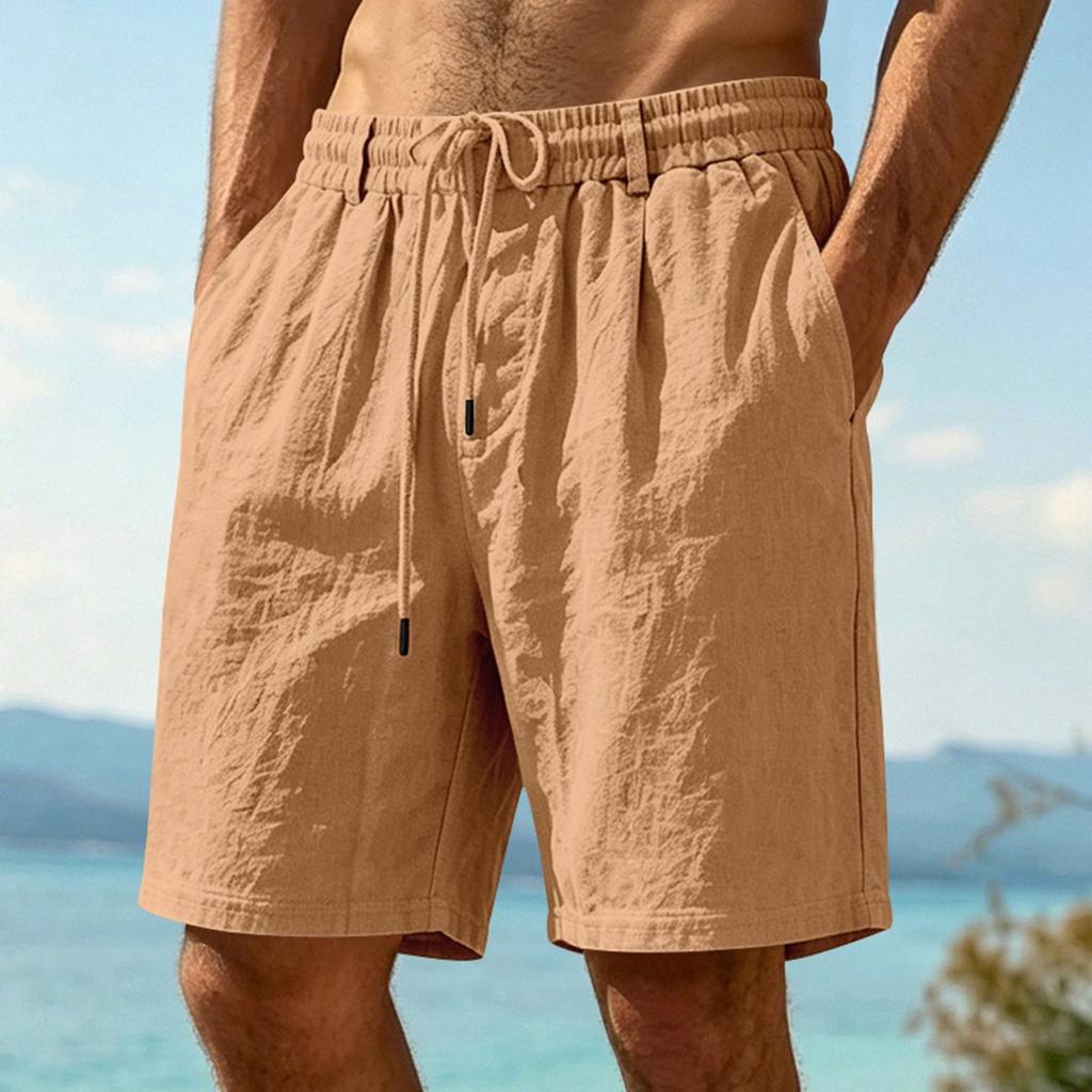 Men's Casual Loose Fit Linen Shorts with Elastic Waistband Drawstring and Pockets for Daily Commute Sport Beachwear