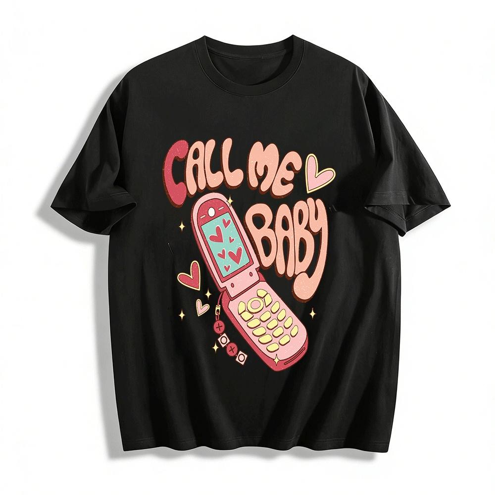 

Retro Flip Phone Call Me Baby Graphic Casual Tee Pure cotton T-shirt XXS