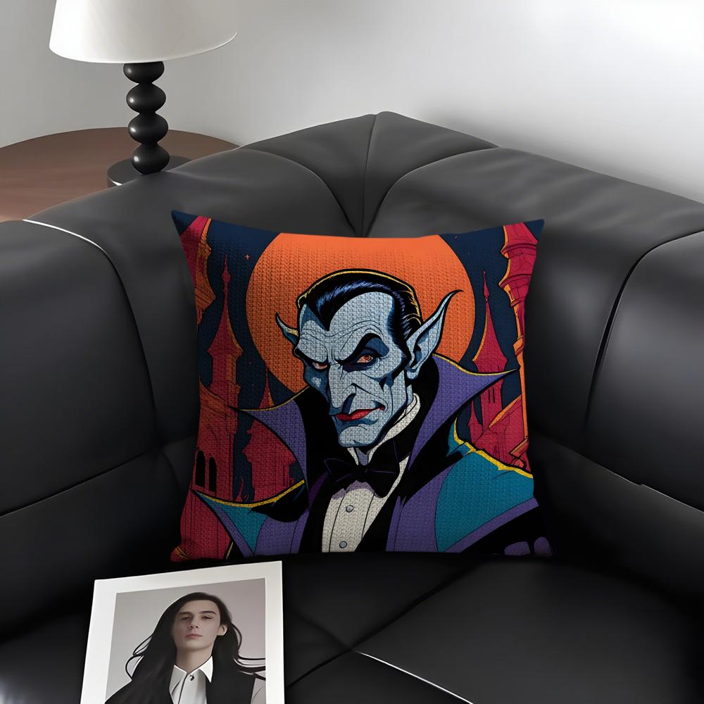 DDracula Horror Movie Cushion Cover Natural Linen Organic Fabric DoubleSided Printing Sofa Home Decor Gift Pillow Case