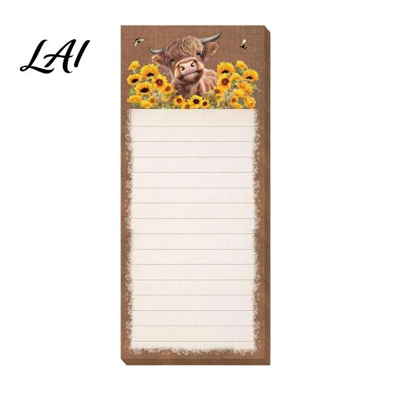 College Ruled Magnetic Sheet Refrigerator Notepad Highland Cow/Bow/Leopard Print Shopping To-do List with Magnet Pad for Kitchen Fridge And