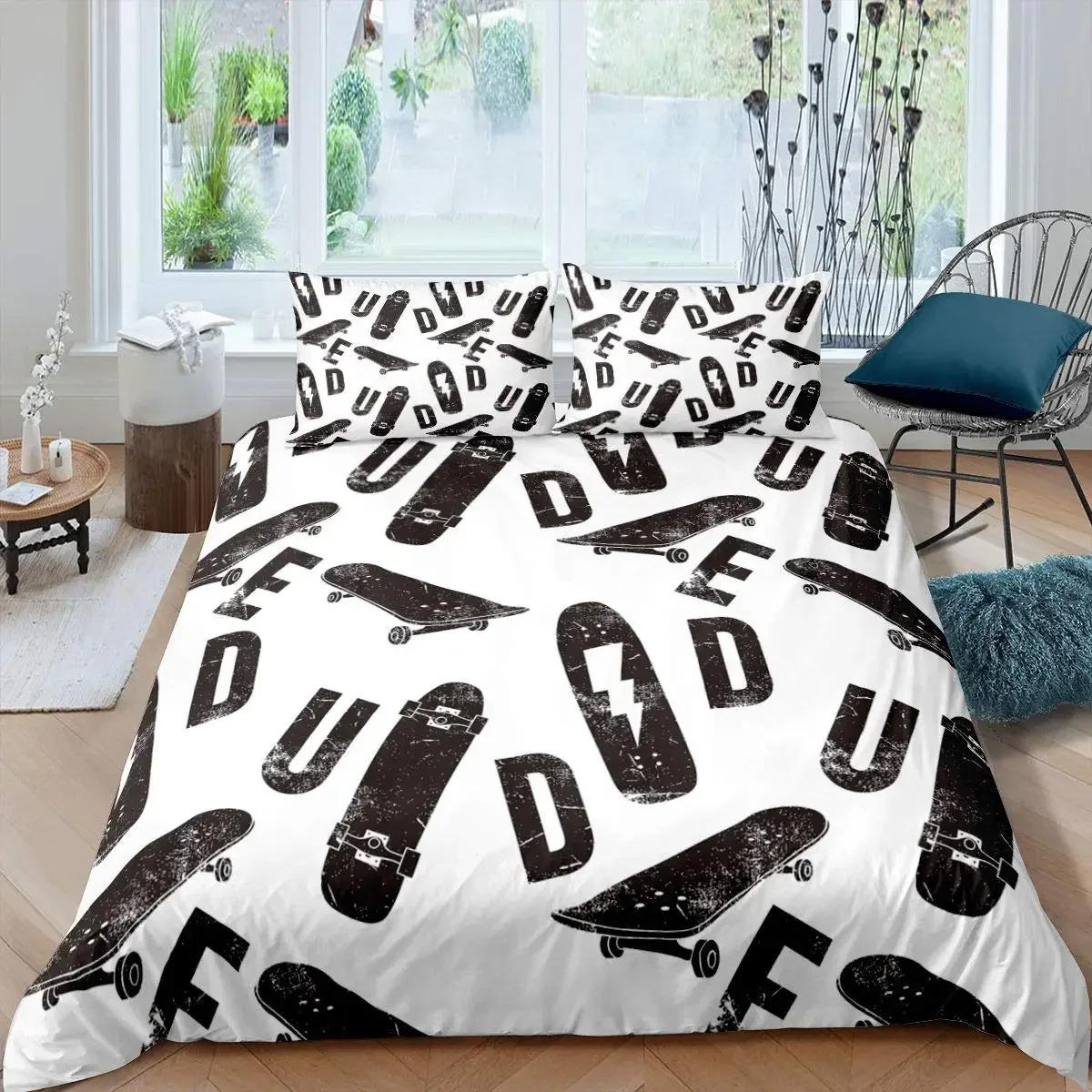 

Пододеяльник с изображением скейтборда для мальчиков и подростков, спортивный 3D-одеяло, микрофибра, граффити, комплект постельного белья для двоих, двуспальный, размера «king-size» EU King 240x220cm