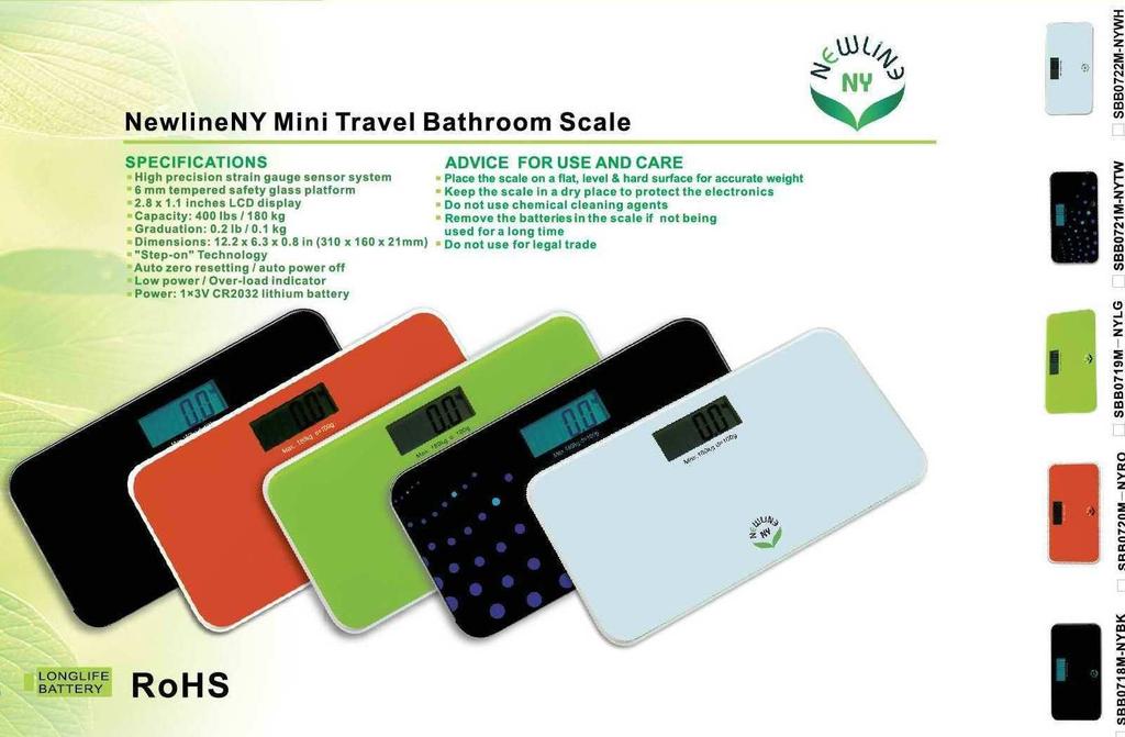 NewlineNY Mini Travel Bathroom Cool Black Step-On Scale, (Black) [Used]