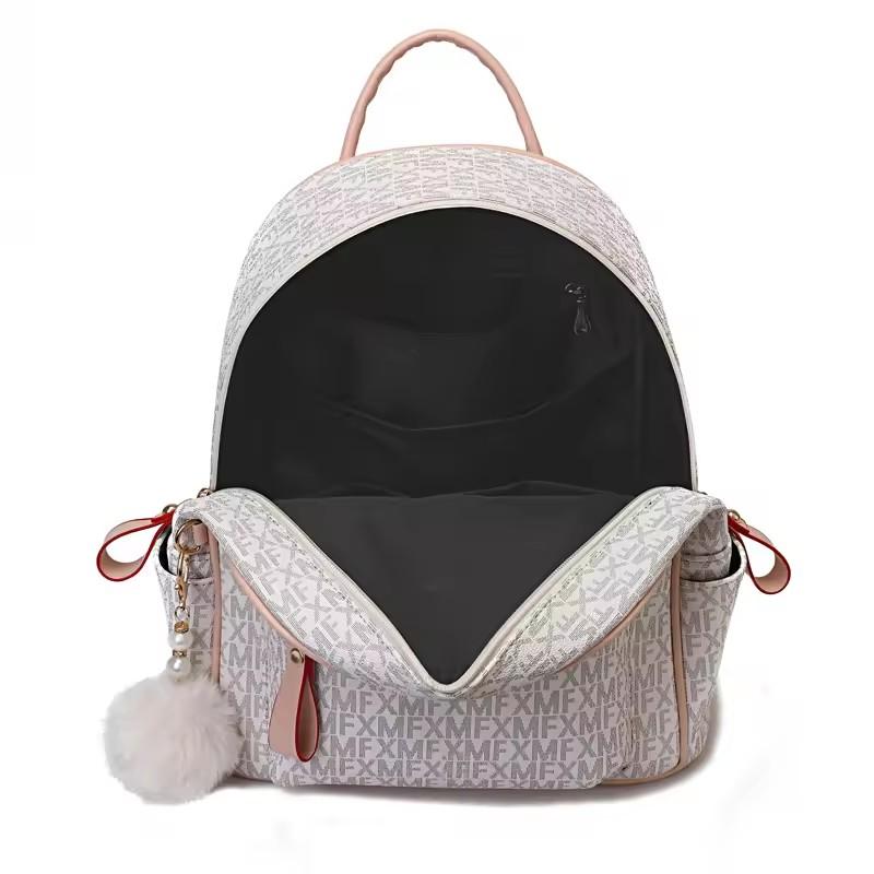 Letter Graphic Zipper Backpack Women's Waterproof Book Bag Casual PU Leather Daypack