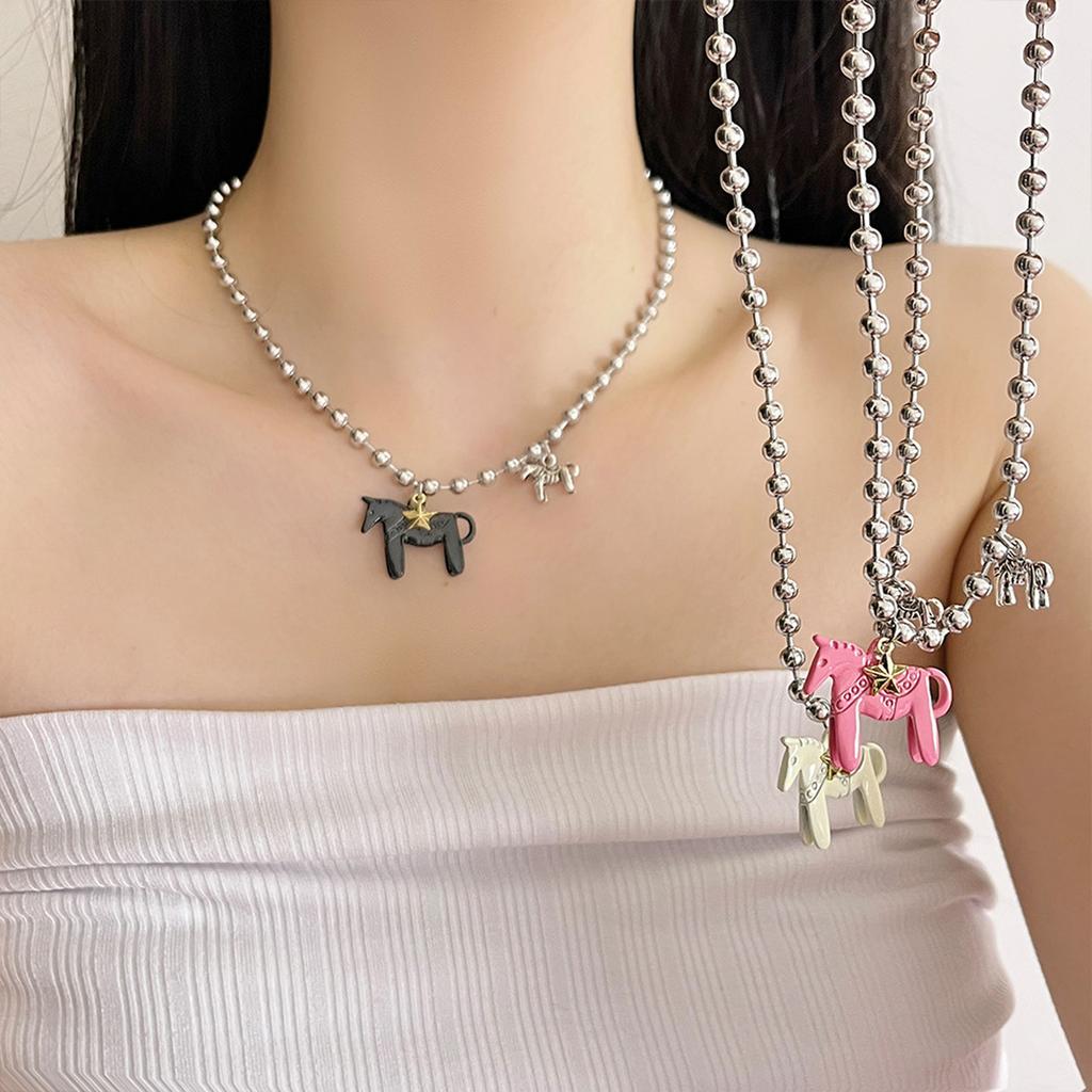 Cute Enamel Pony Pendant Necklace Trendy Blogger Inspired Jewelry Gift Sweet Style Layering Chain For Women