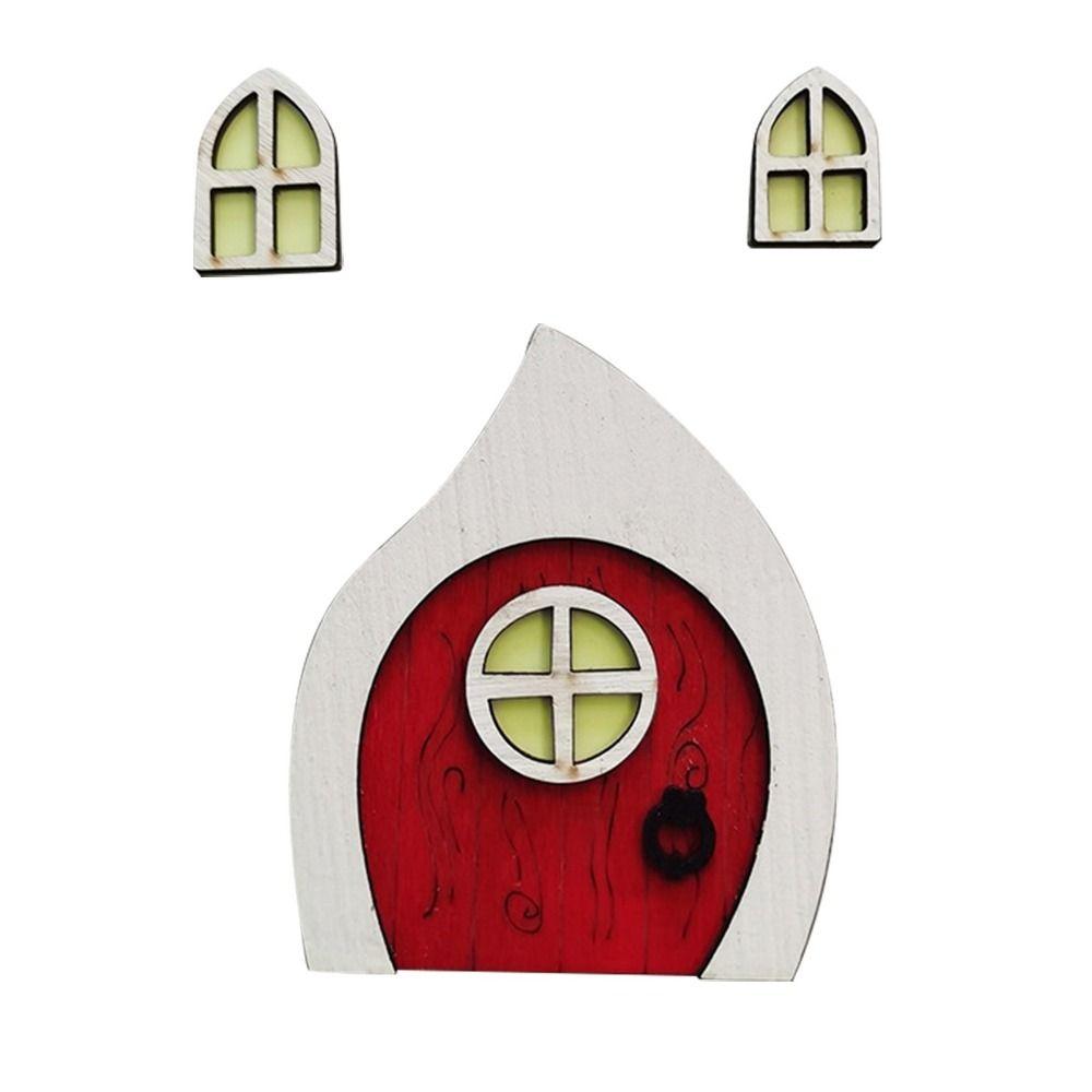Cute Wooden House Miniatures Cartoon Fairy Door Ornaments Fluorescent Elf Door Decor Gifts