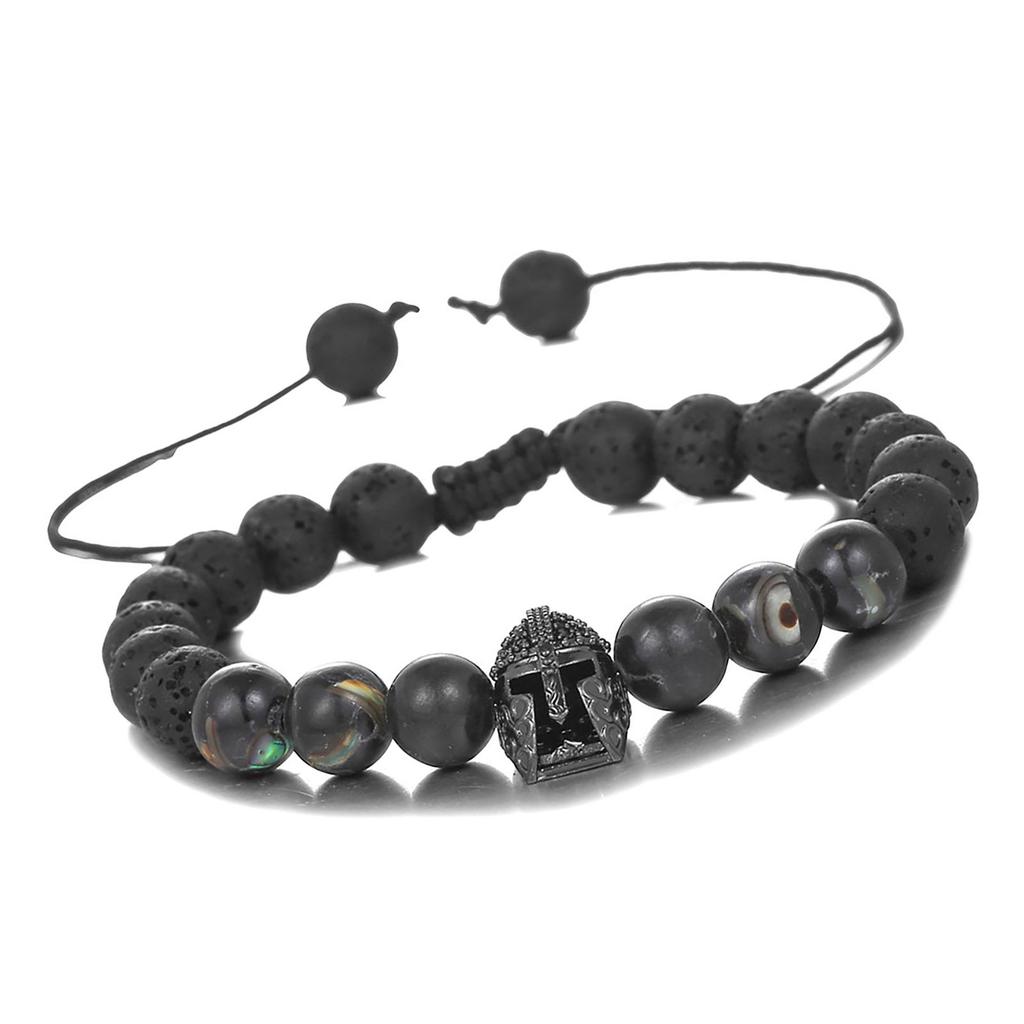 Roman Knight Helmet Beaded Bracelet with Lava Stones Unisex Fashion Accessory Zircon Texture Suitable for Any Occasion