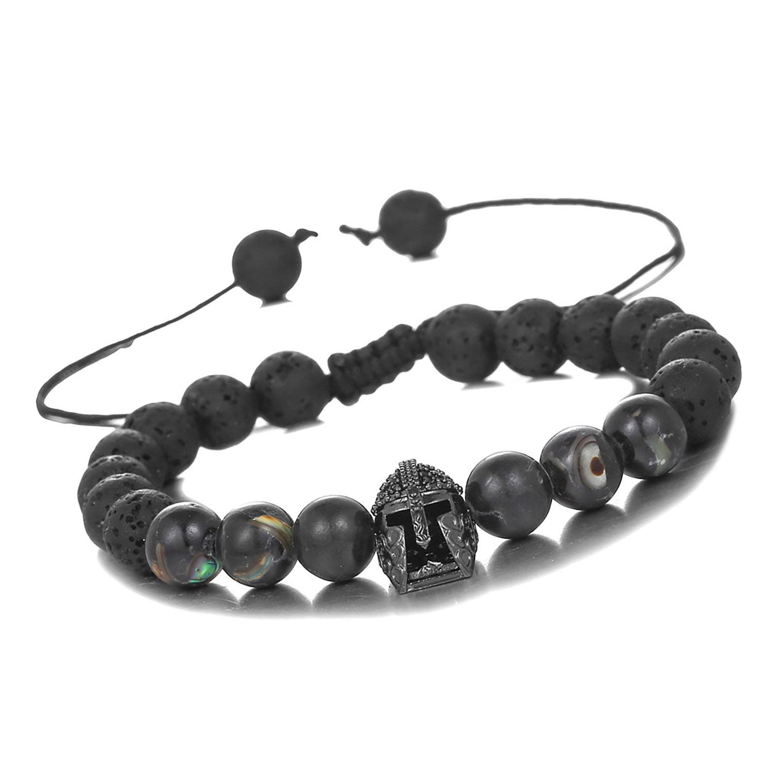 

Браслет из бусин в виде римского шлема, с лавовыми камнями, унисекс, модный аксессуар, циркониевая текстура, подходит для любого случая A