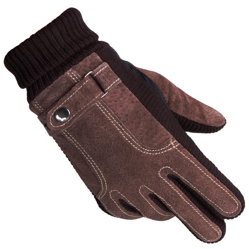 Winter Skiing Warm Cycling Gloves Genuine Leather Men's Plus Fleece Thickened Cold-proof Waterproof Touch Screen Outdoor Motorcycle Electric Vehicle