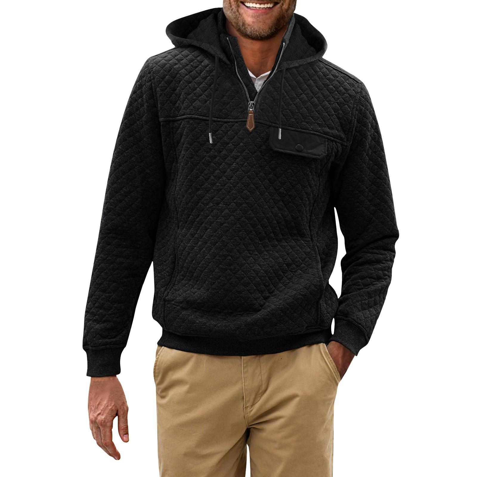 

Men s Solid Color Plaid Hooded Sweatshirt Men s Casual Pocket Half Zipper Hooded Sweatshirt XXL чорний
