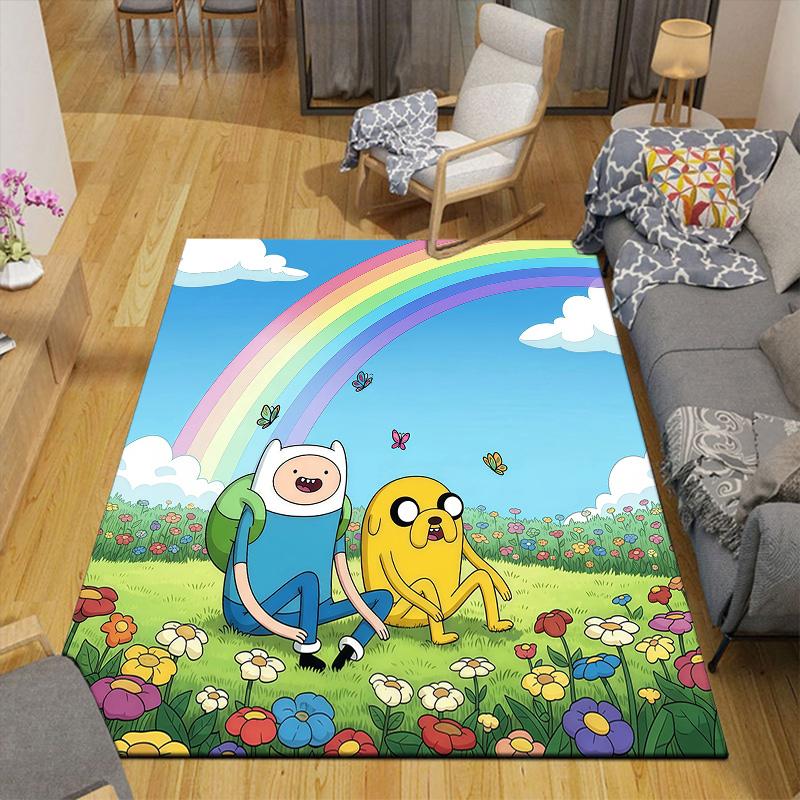 Adventure Time Flannel Pattern Square Carpet,Area Rug,Carpet Rug for Living Room Bedroom Sofa Playroom Decor,Non-slip Floor Mat