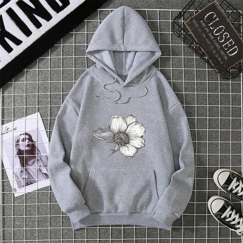 Simple Beautiful Sunflower Printed Women Hoodies Harajuku Fleece Hoody Fashion Loose Sportswear Pocket Autumn Woman Clothes