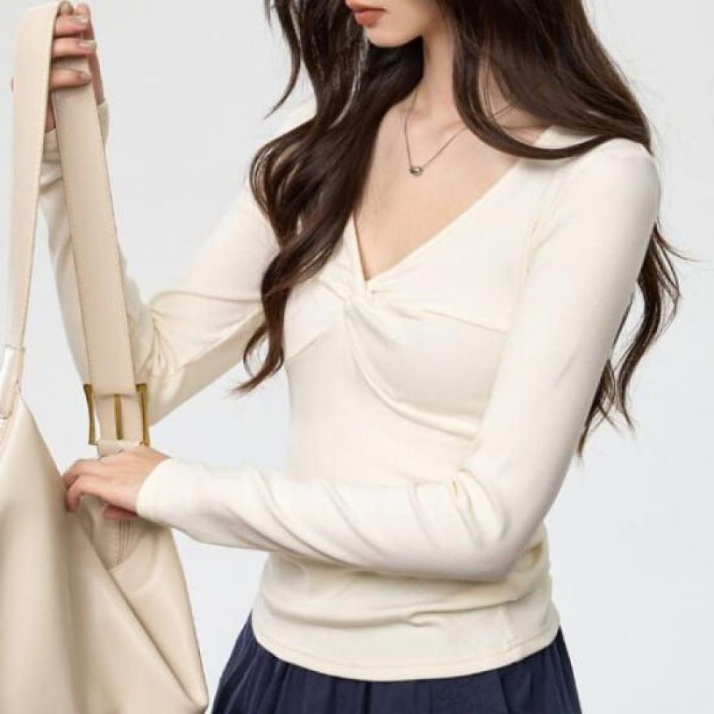 NaVaVa Women Slim FiT TwisT V Neck Long sleeVe T shirT nT3209