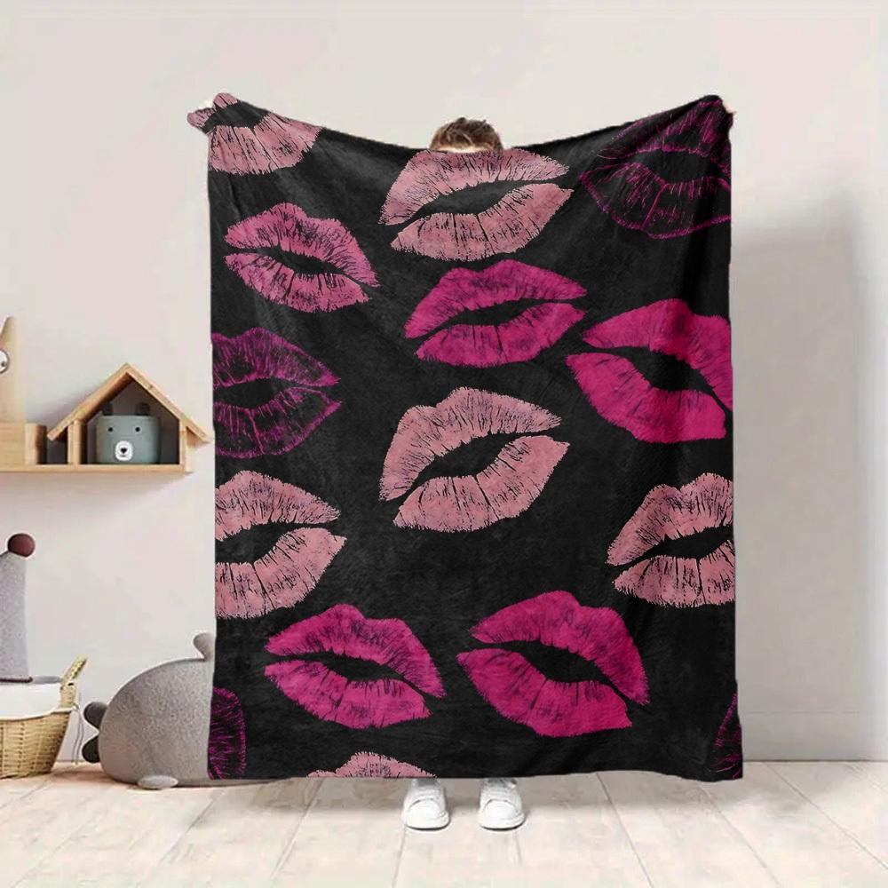1pc Lipstick Kiss Print Blanket Warm, Cozy, And Soft, Suitable for Sofas, Beds, Cars, And Office Use.Perfect for Camping And Travel, Making It a Great