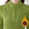 Camisa de encaje de otoño e invierno Camisa superior ajustada Camisa de mujer de talla grande con relleno de terciopelo y calidez