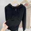 Solid Color Women's Casual Hooded Sweatshirt Zipper Short Cardigan Versatile Long-sleeved Top