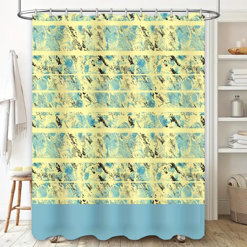 Elegant Bath Curtains Blue and Yellow Printed Shower Curtain Fabric Bathroom Decor Waterproof Rod Pocket for Home Use