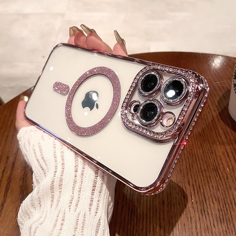 Luxury Diamond Glitter Magnetic Case For Magsafe For iPhone 16 15 13 14 12 11 Pro Max 16 Plus Wireless Charge Cover Accessories