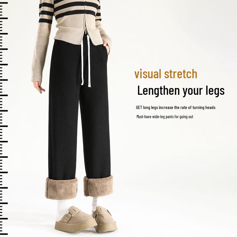 HSTYLE Women's Winter Fleece Lined High-Waist Wide-Leg Pants