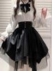 WANSHIX Gothic Long Sleeve Ribbon Blouse and Tulle Skirt Cute Princess Landmine Winter Black and Women's 3-Piece Set, Lolita, Style, Style, Spring,