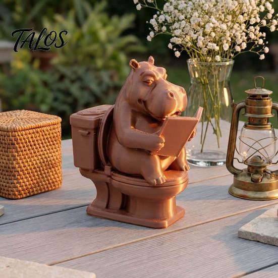 Whimsical Home Accents 3D Printed Hippopotamus Toilet Figurine, Funny Reading Bathroom Decor, Creative Hippo Decorative on Statue for Office Desk And