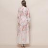 Spring Bohemian Floral Maxi Dresses for Women Runway Cross V-Neck Long Lantern Sleeve Sashes Beach Holiday Dress Boho Robes
