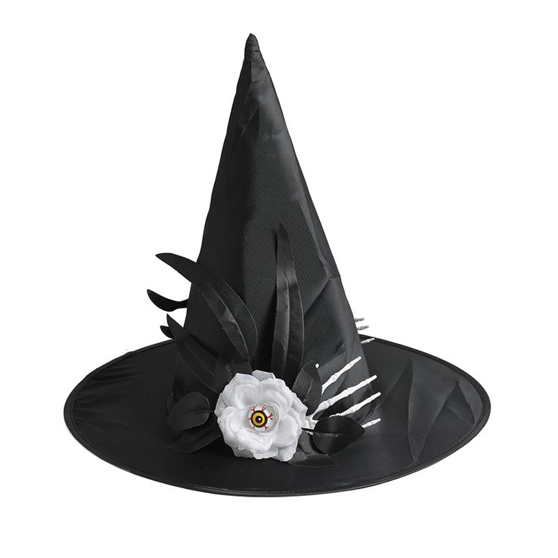 36cm 1Pcs 2025 Halloween Black Folds Witch Hat for Women Men Masquerade Party Carnival Costume Cosplay Props Halloween Decor