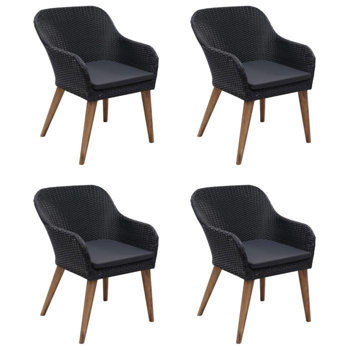 Ensemble de jardin - MAISON EXCLUSIVE - Ensemble 5 pcs - Table acacia massif - Chaises résine tressée - Coussins amovibles