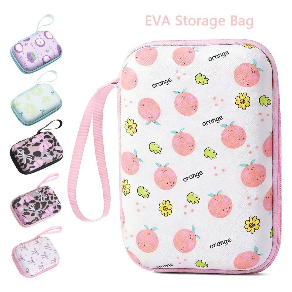 Color Printed EVA Storage Bag Square Shape Cartoon Print Data Cable Storage Protective Cover Anti-collision Headphone Bag