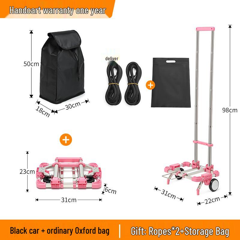 Kompakt hopfällbar vagn: Liten handkärra, Bagage- och lastvagn, Bärbar shoppinglösning.