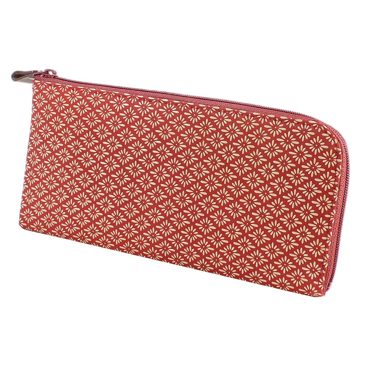 

[Inden-ya] Inden Long Wallet, Treasure Case A, L-shaped Zipper, Deerskin, Red with White Lacquer, Diamond and Chrysanthemum Pattern, 2315-13-017