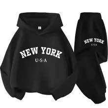 Herbst Warm New York Letter Cool Grafikdruck Kinder Langarm Hoodie + Hose Anzug 2er Set Sweatshirt Junge Mädchen Kind Sportbekleidung