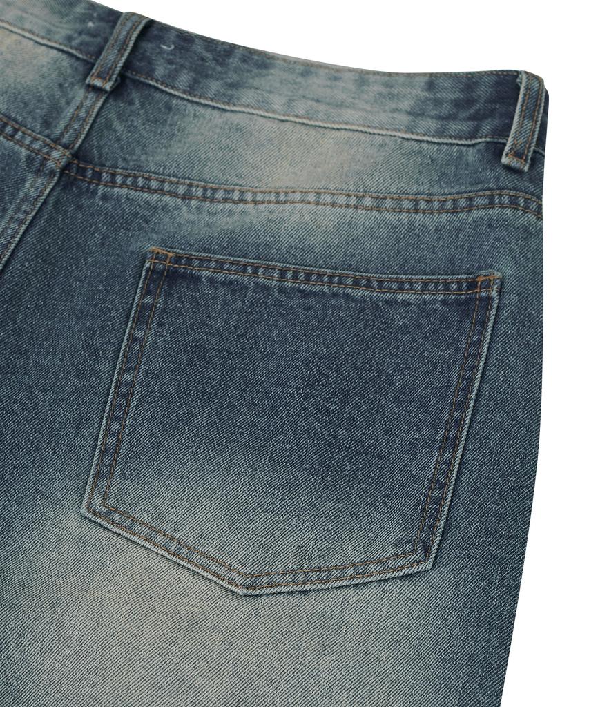 STANDARDERROR 87-Stan174 Heavy Washed Bermuda Denim Pants Deep Blue