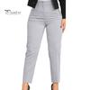Work Pants High Waist Pleated Pockets Ninth-Length Women Trousers Female Solid Color Straight Leg Suit Office