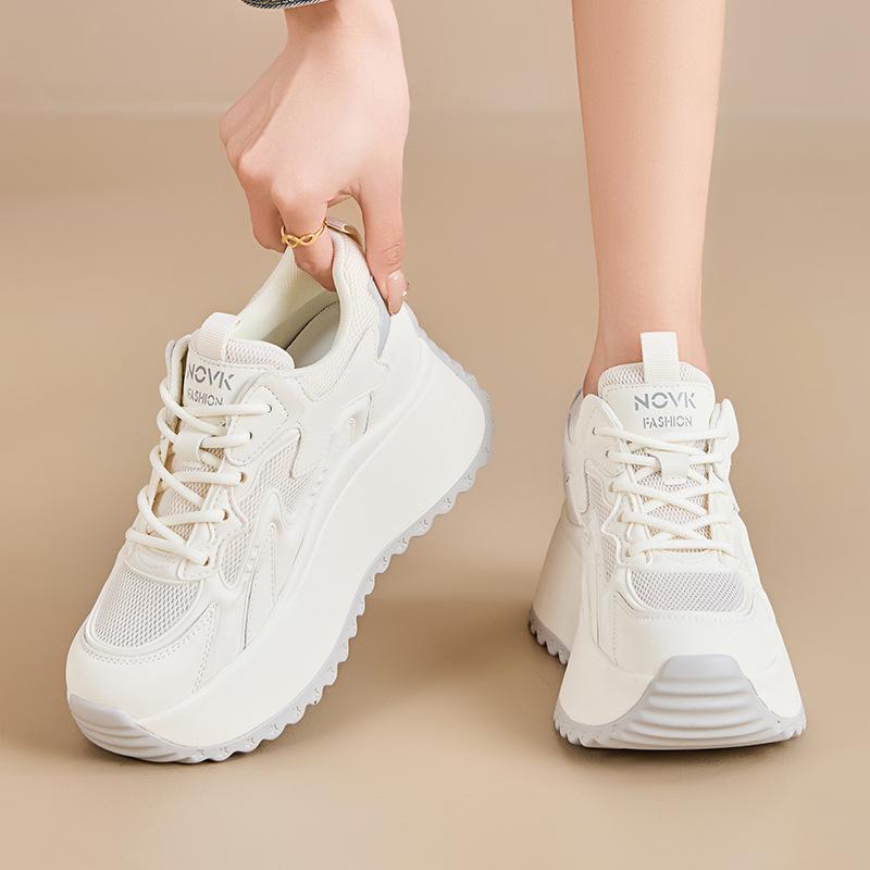 Fashion 2025 Spring New Heightening Breathable Mesh Women Shoes Platform Leather Womens Casual Shoes Fashion Versatile Platform Sneakers