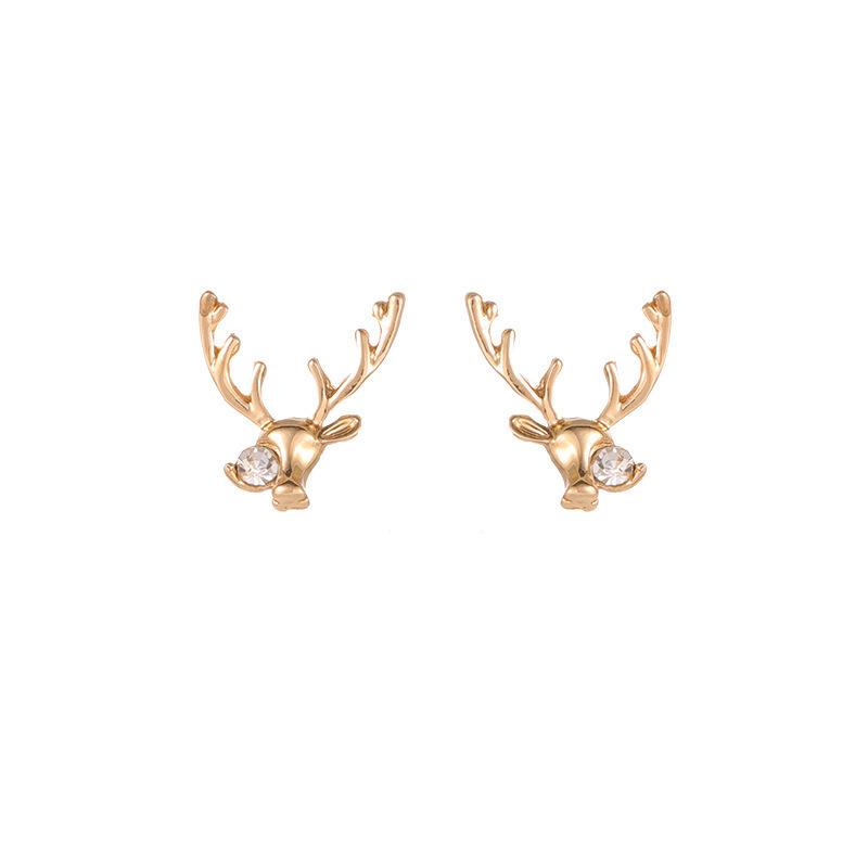S925 Silver Needle Earrings New Diamond Elk Angle Earrings Korean Versatile Exquisite Niche Christmas Creative Earrings