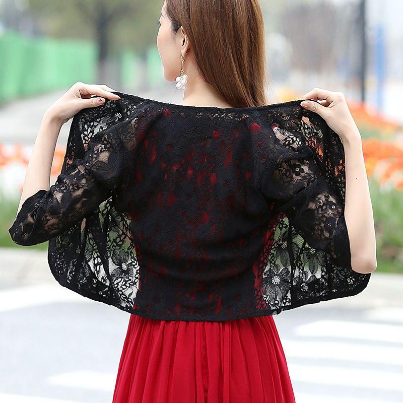 Lace Shawl Female Plus Size Cardigan Spring Summer Thin Coat Korean Version Sunscreen Air -conditioned Shirt