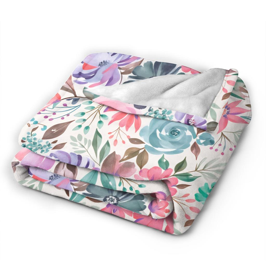 Warm Blanket Girls Boys Travel Watercolor Floral Blooms in Pink & Purple Bedding Throws For Outdoor Funny Sofa Bed Cover