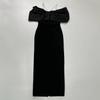 New Sexy Design Bandage Dress Neck Evening Dress with Diamonds Shoulder Slim Long Women's Clothing