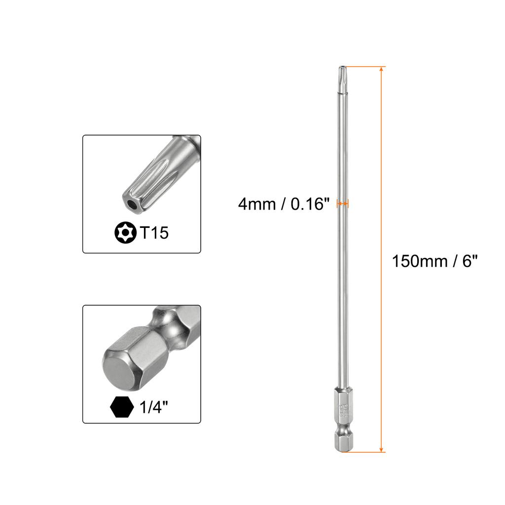 1/2/5pcs Security Torx Bit 1/4" Hex Shank 6" Long T8//T10/T15/T20/T25/T27/T30/T40 Screwdriver Torx Head with Hole