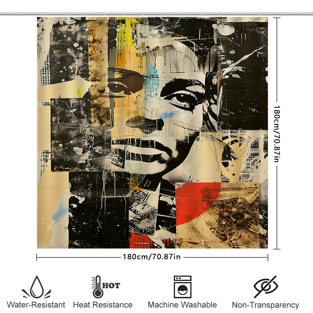 Modern Abstract Print Shower Curtain Black And Beige Color Blocks With Woman'S Face Design Bathroom Decor For Home Decoration In