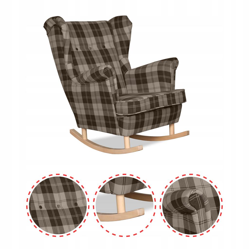 Fotel uszak Winston bujany skandynawski Family Meble krata brązowa