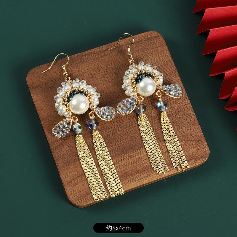 Dao Ma Dan face fringed pearl earrings design sense temperament long niche Guochao earrings women