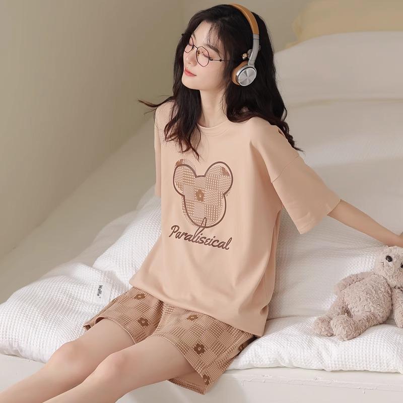 Factory Women's Pajamas Summer Cotton Short-sleeved Shorts Set New Year's Simple Casual Thin Loungewear